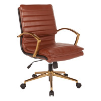 OSP Home Furnishings FL23591G-U41 Mid-Back Faux Leather Chair with Gold Finish in Saddle Faux Leather